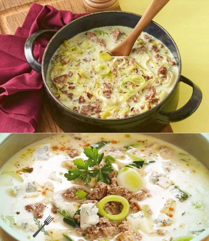 Käse-Lauch-Suppe mit Hackfleisch